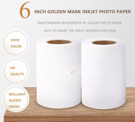 Papier brillant imperméable d'or de photo de jet d'encre du petit pain dx100 de pouce 152mm 50m 240g RC de la marque 6 pour l'imprimante sèche de Fuji fournisseur